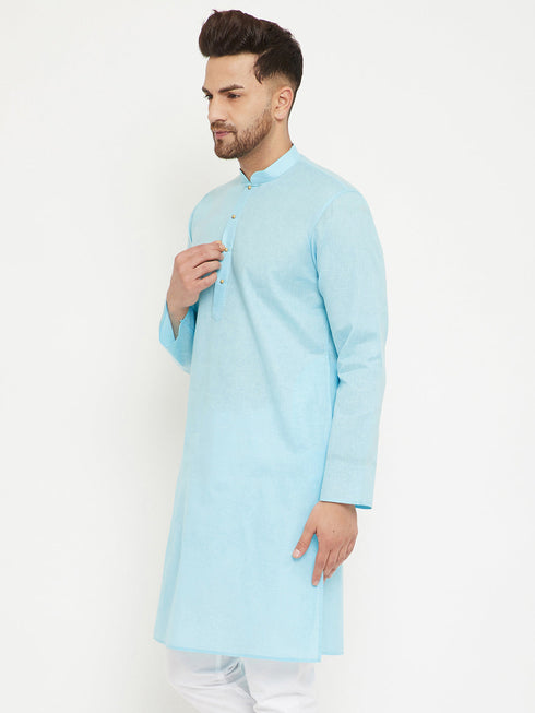 Vastramay  Men's Aqua Cotton Blend Kurta